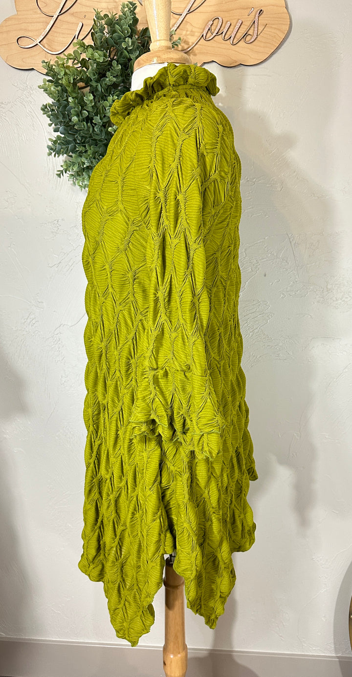 Lovely Lady Textured Pistachio Green Shark Bite Handkerchief Tunic