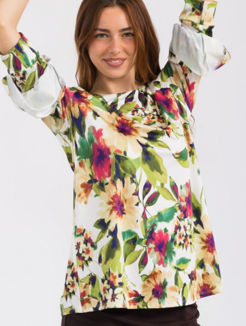 Sonika Floral Layering Top with Non Slip Sleeves Misses & Plus Sizes