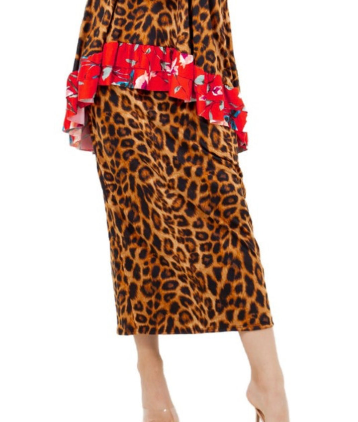 Liza Lou's Long Animal Print Cheetah Midi Lined Skirt