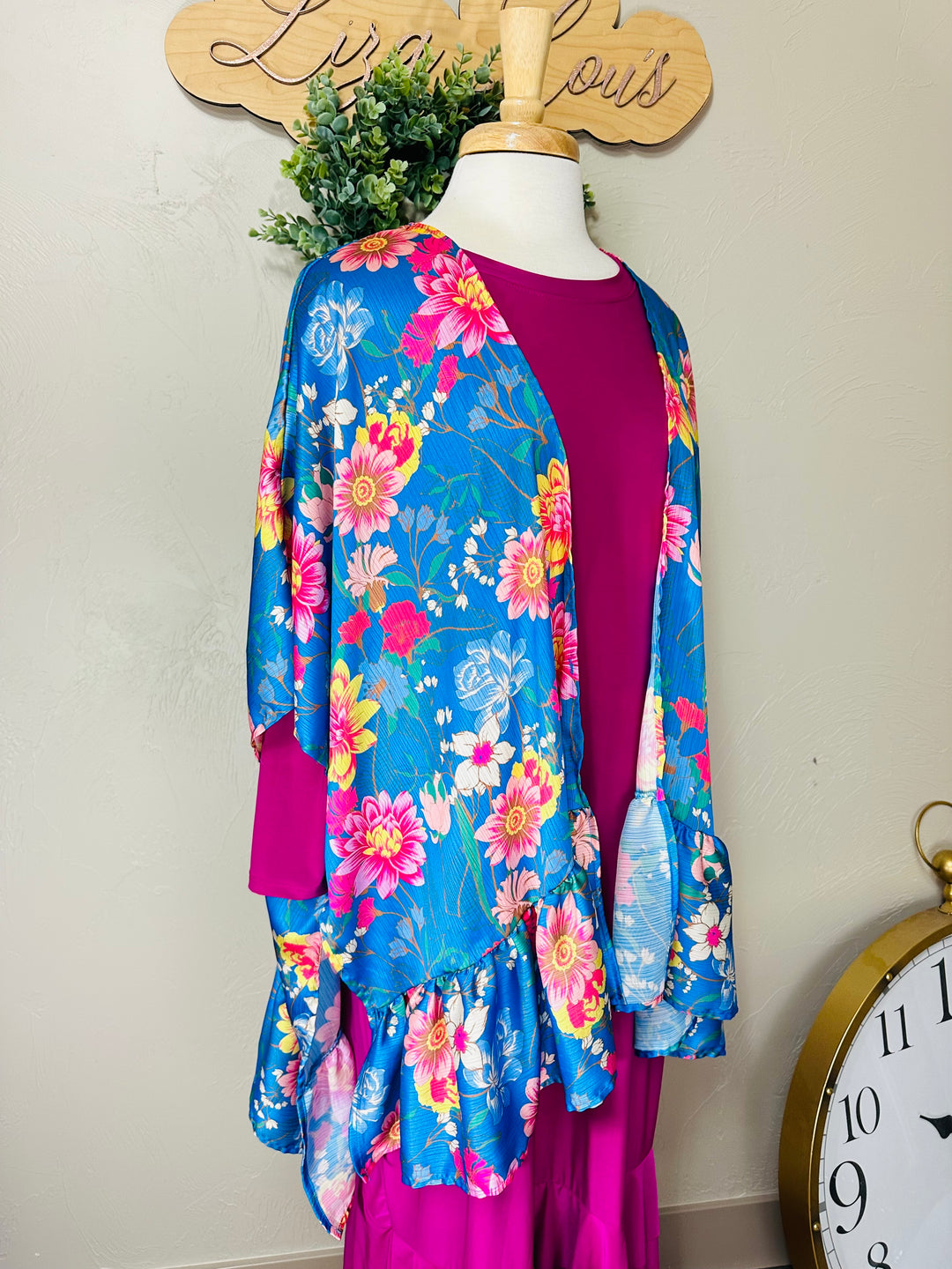 Liza Lou’s Umgee Cobalt Blue Floral Open Kimono Cardigan