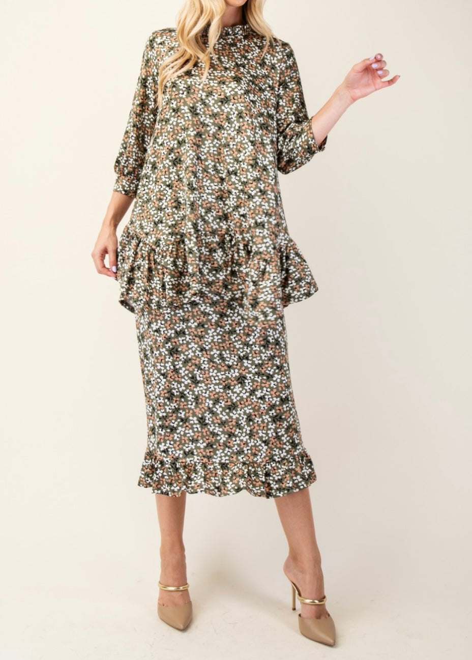 Olivia Floral Modest Skirt with Bottom Ruffle