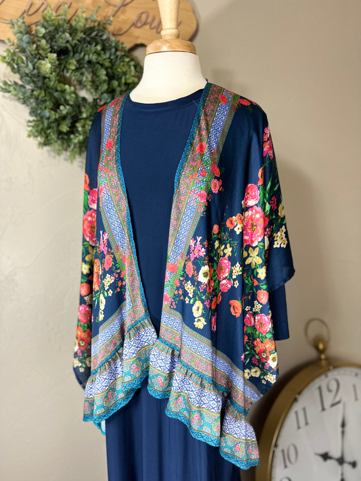 Liza Lou’s Umgee Navy Print Mix Kimono Cardigan Top