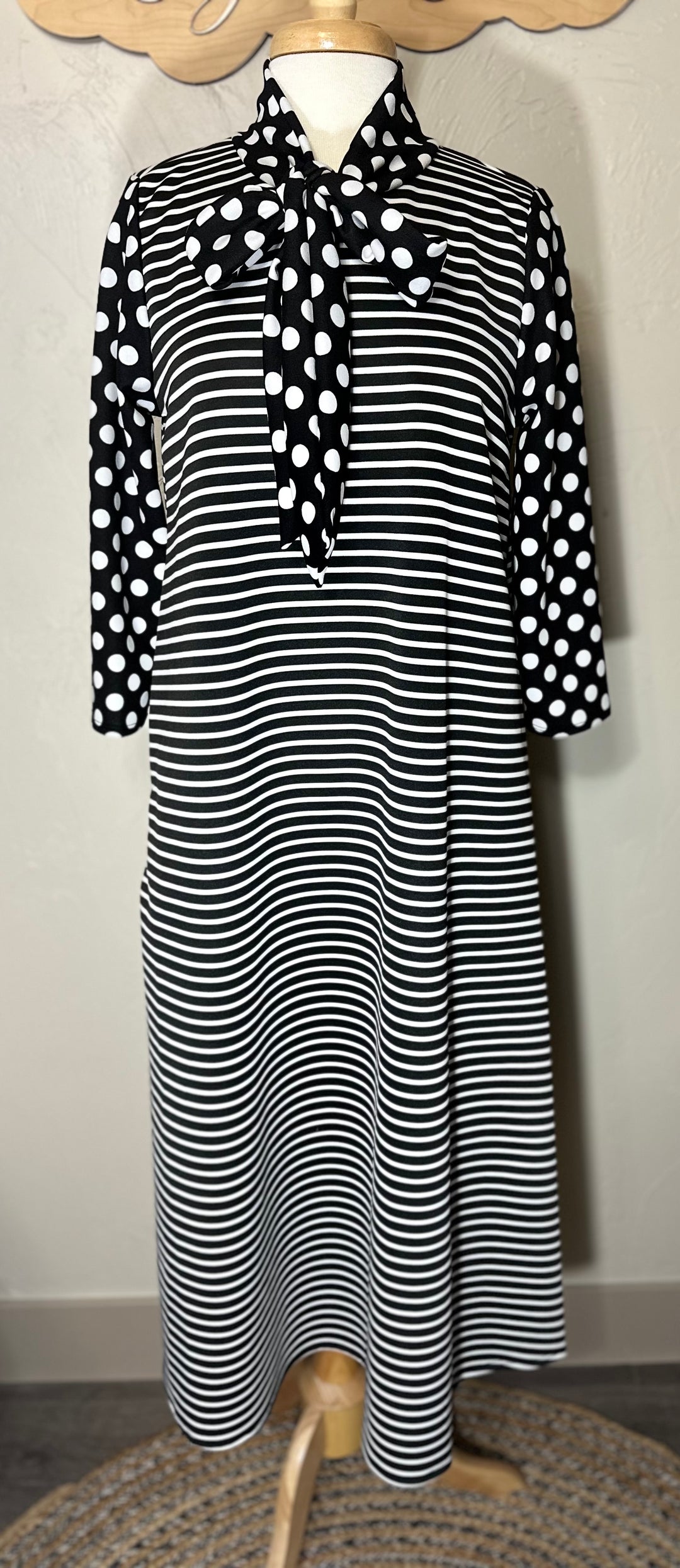 Liza Lou's Park View Striped dress with Polka Dot Contrast