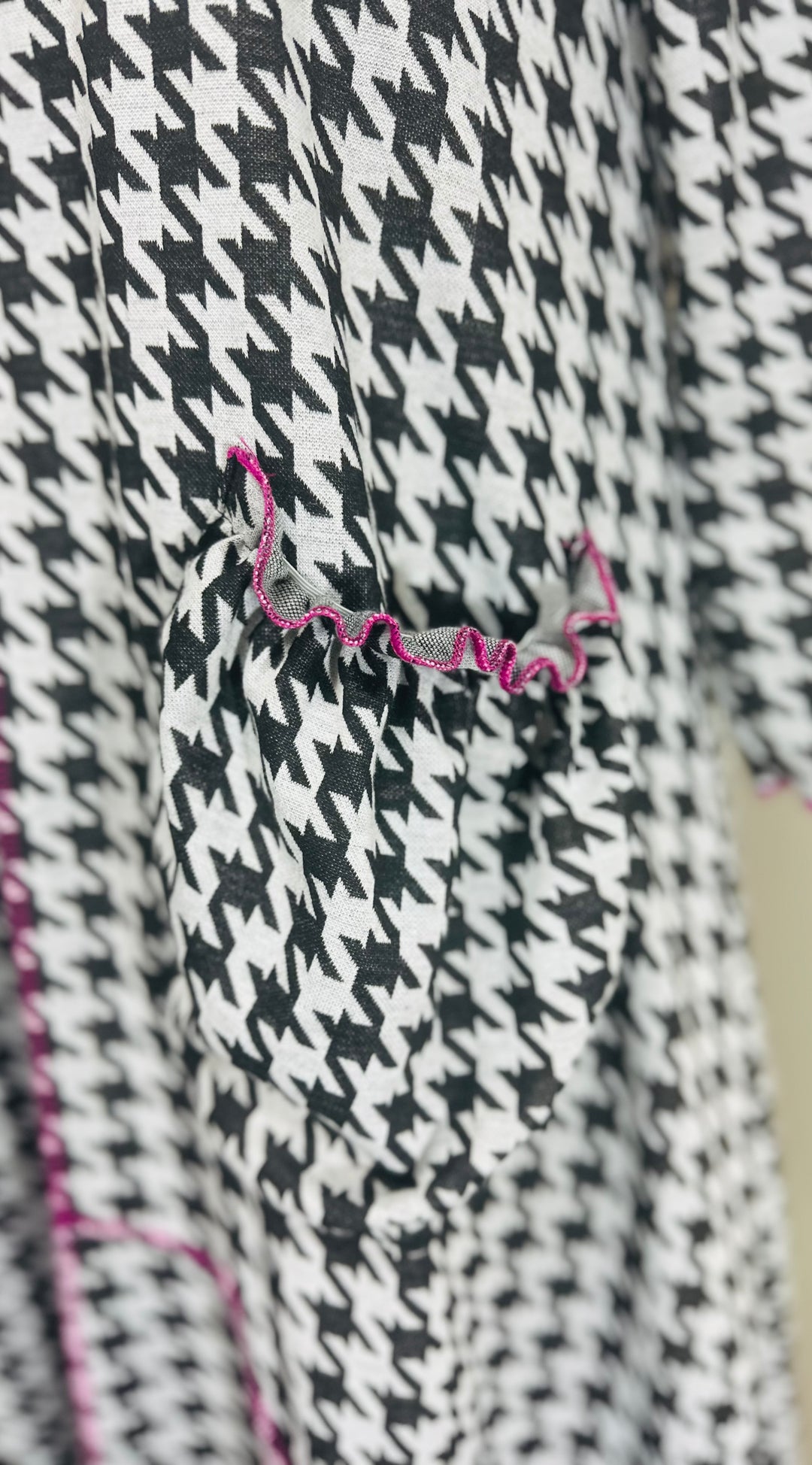 Selena Houndstooth Long Modest Dress with Magenta Pink Stitching