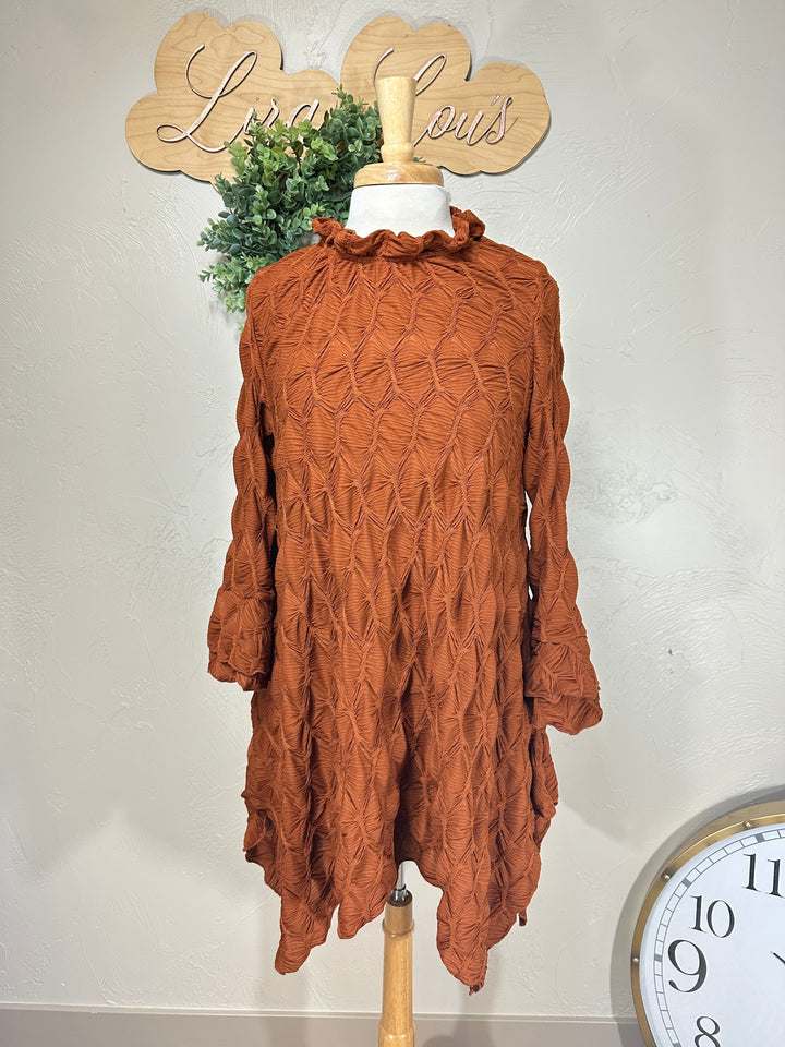 Lovely Lady Textured Rust Copper Shark Bite Handkerchief Tunic