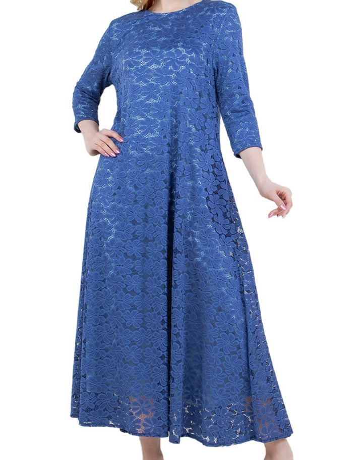 Liza Lou's Fancy Blue Lace Long Dress