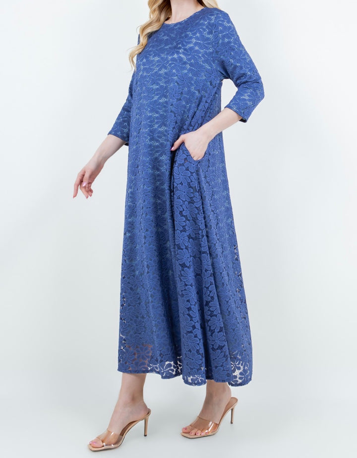 Liza Lou's Fancy Blue Lace Long Dress