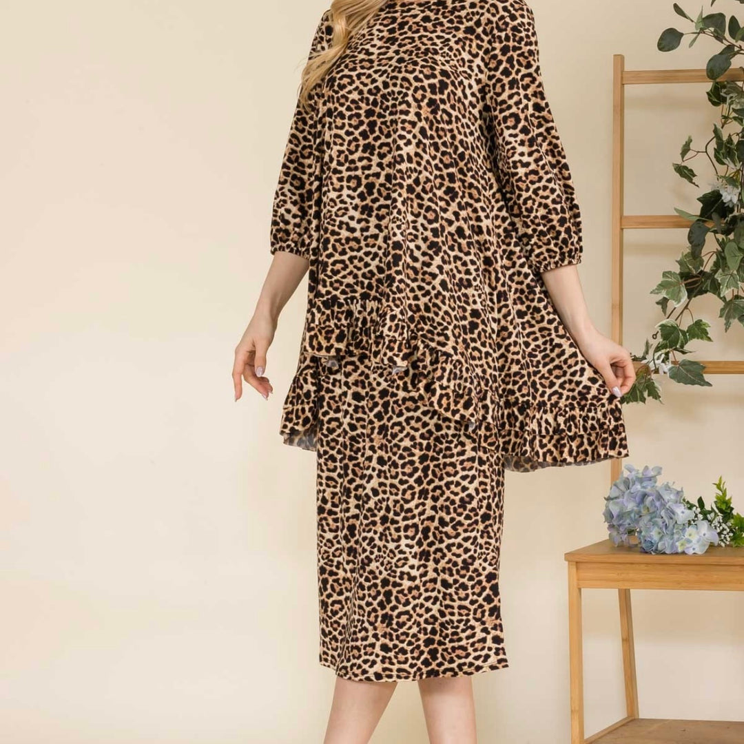 Liza Lou's Jasmine Animal Print Stretchy Hi Low Tunic Top