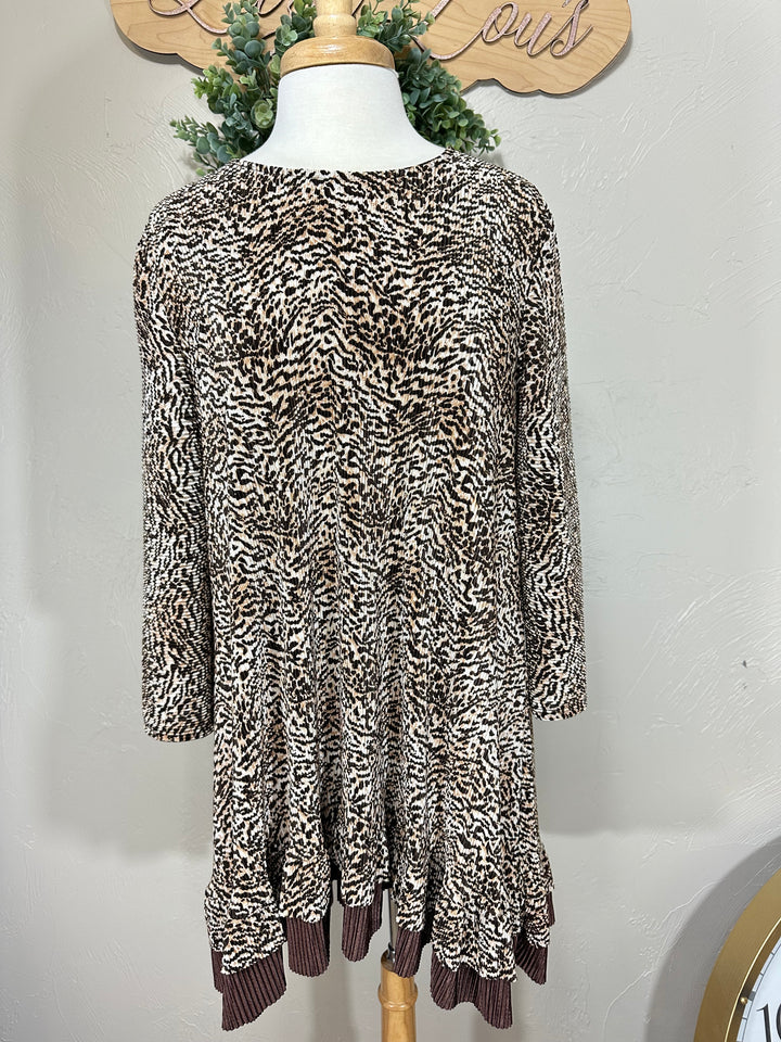 Women's Bodre Textured Animal Print Brown Tunic