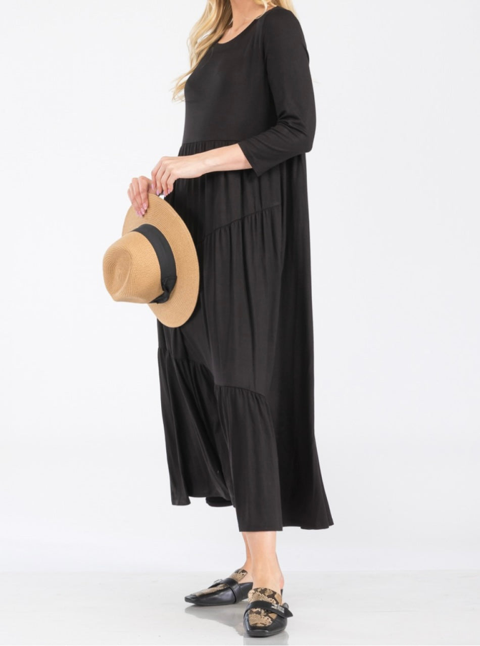 Liza Lou's Black Asymmetric Tiered Dress