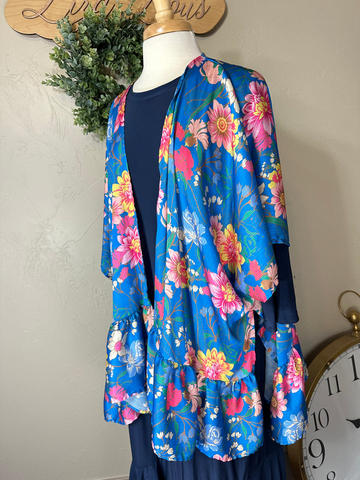 Liza Lou’s Umgee Cobalt Blue Floral Open Kimono Cardigan