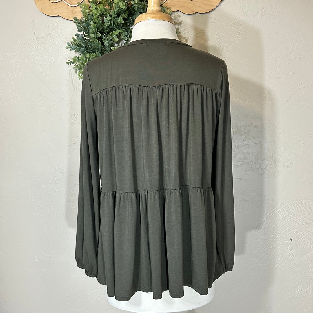 Tiered Olive Green Modest Top