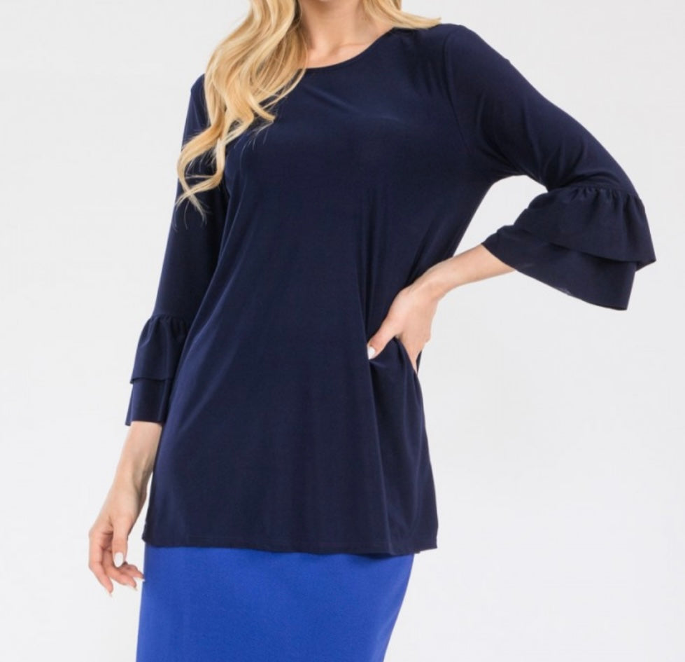 Sonika Solid Layering Modest Tops with Ruffled Non Slip Sleeves