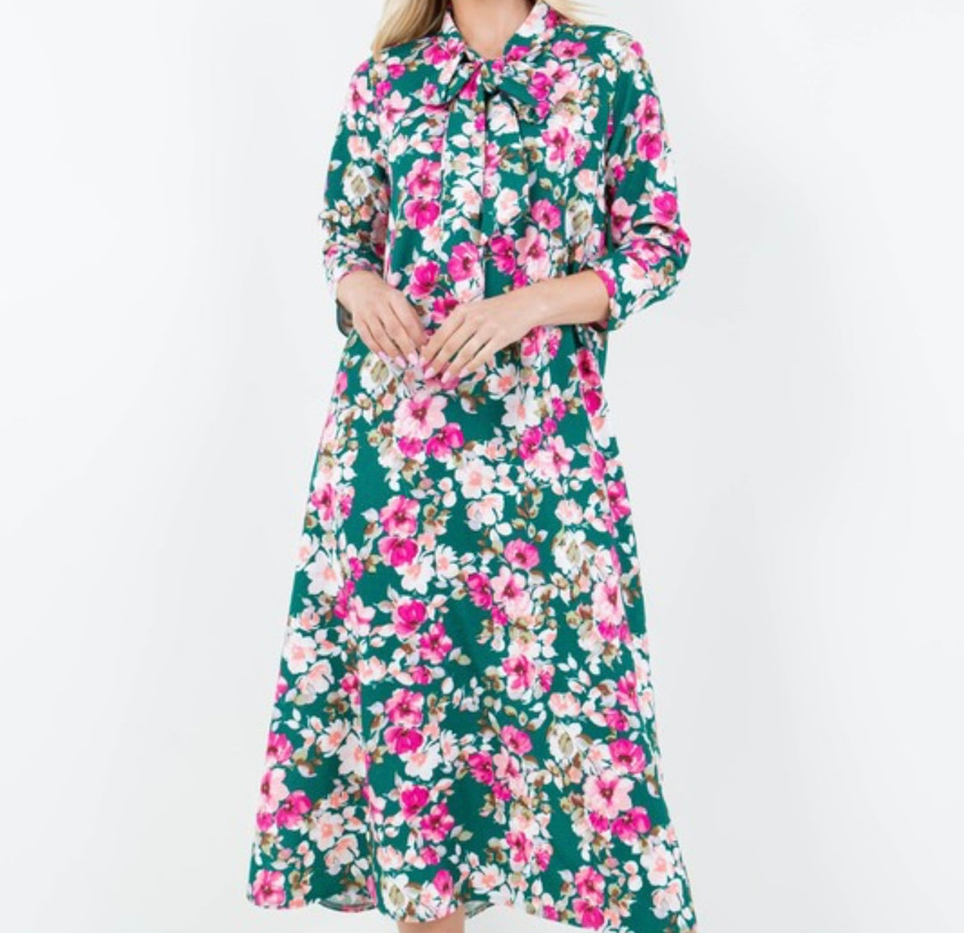 Liza Lou's Park View Green with Pink Floral Dress