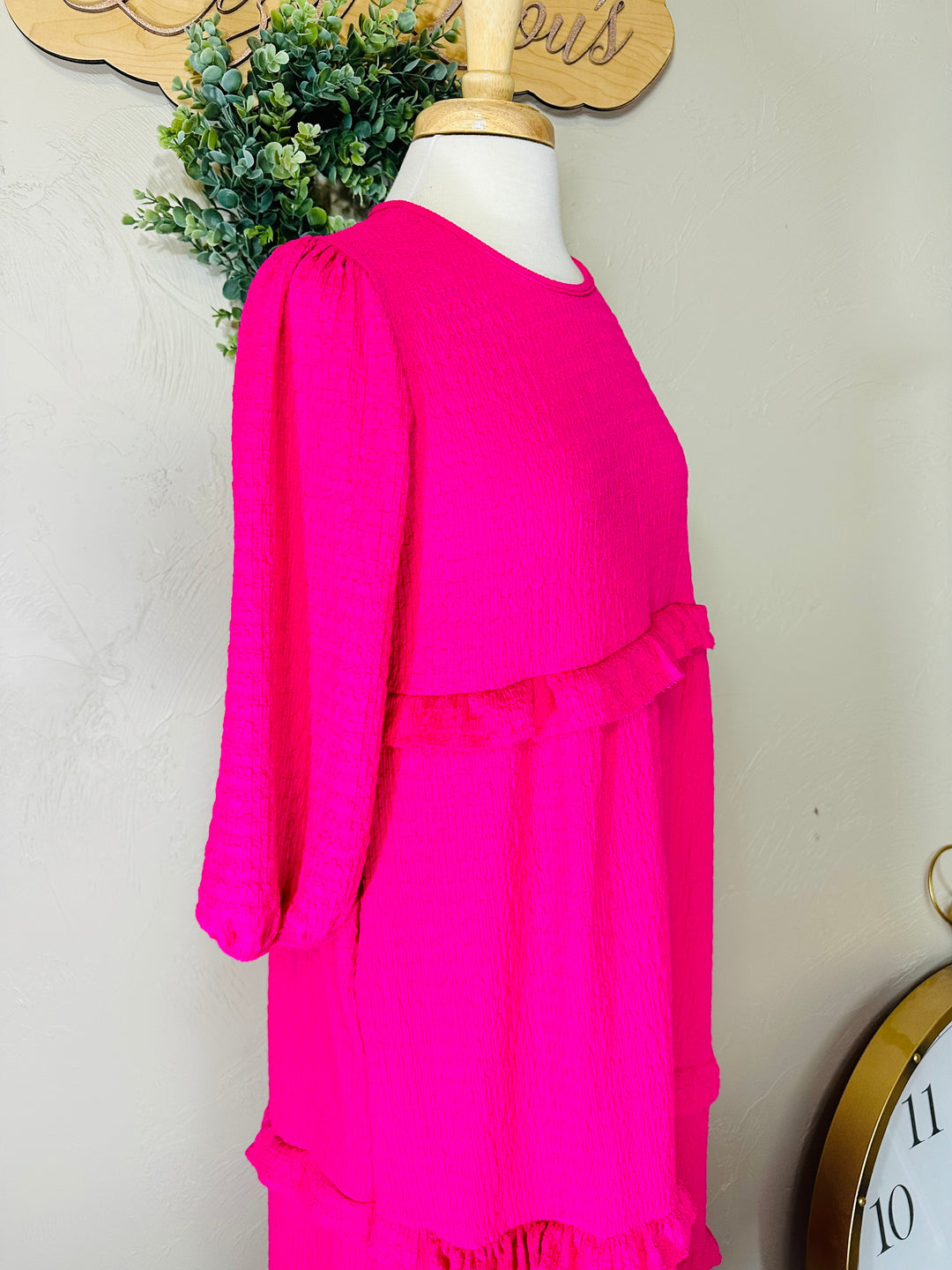 Selena Textured Classic Fuchsia Tiered Ruffle Long Dress