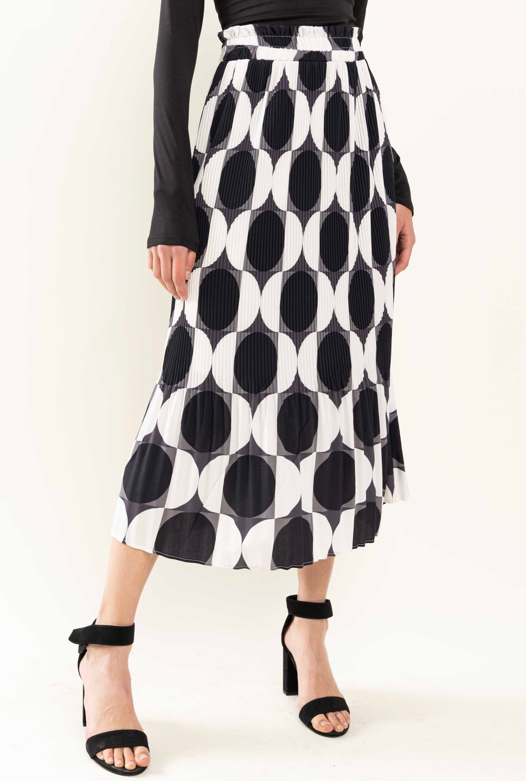 Liza Lou's Black Geometric Pleated Long Midi Skirt