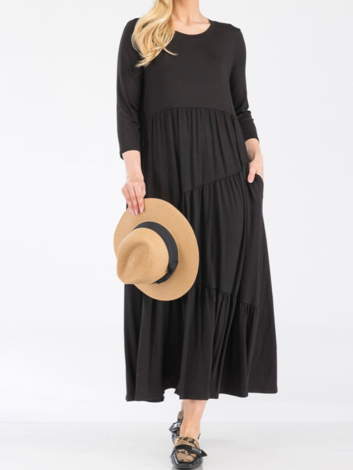 Liza Lou's Black Asymmetric Tiered Dress