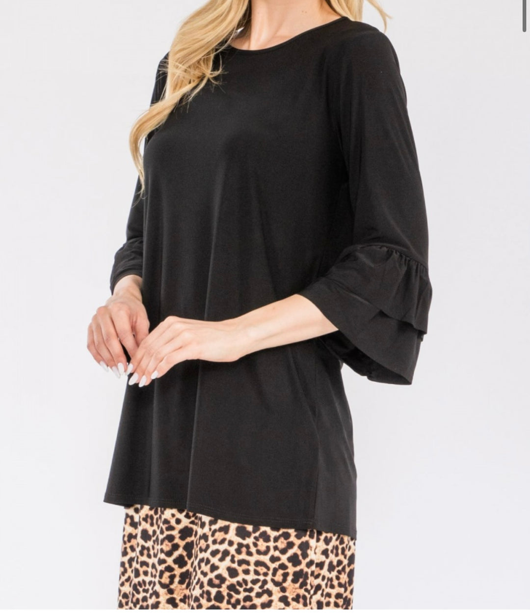 Sonika Solid Layering Modest Tops with Ruffled Non Slip Sleeves