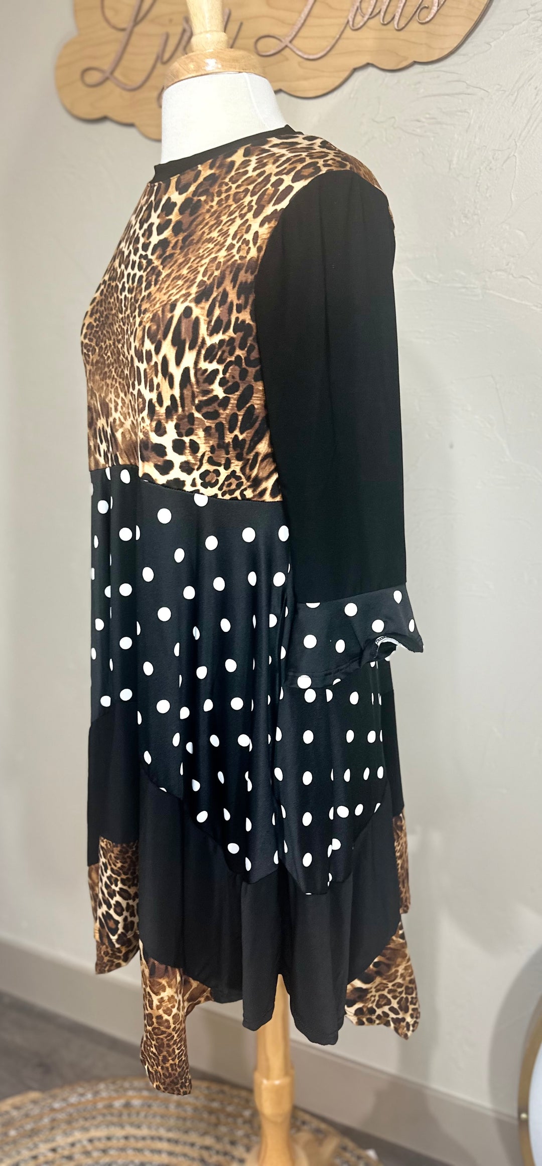 Bella Asymmetrical Polka Dot with Animal print Design Modest Top