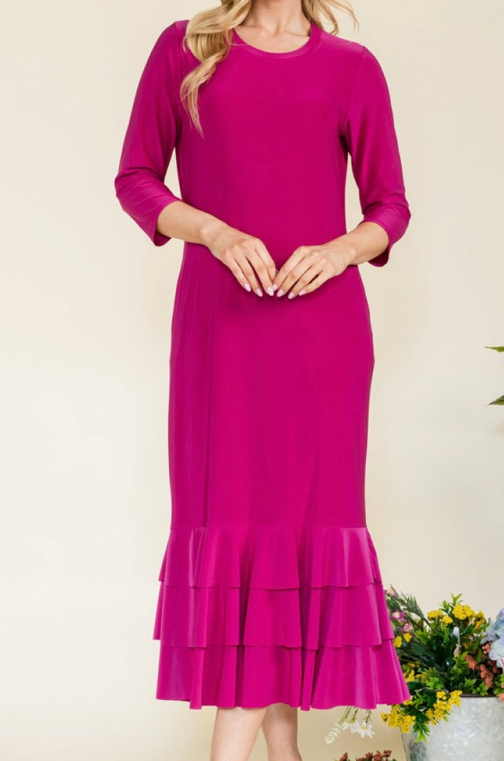 Liza Lou's Magenta Pink Long Layering Dress with Bottom Ruffles