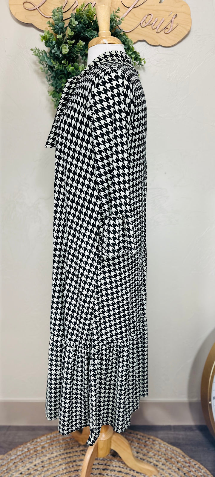 Liza Lou’s Regina Modest Houndstooth Long Dress with Tie