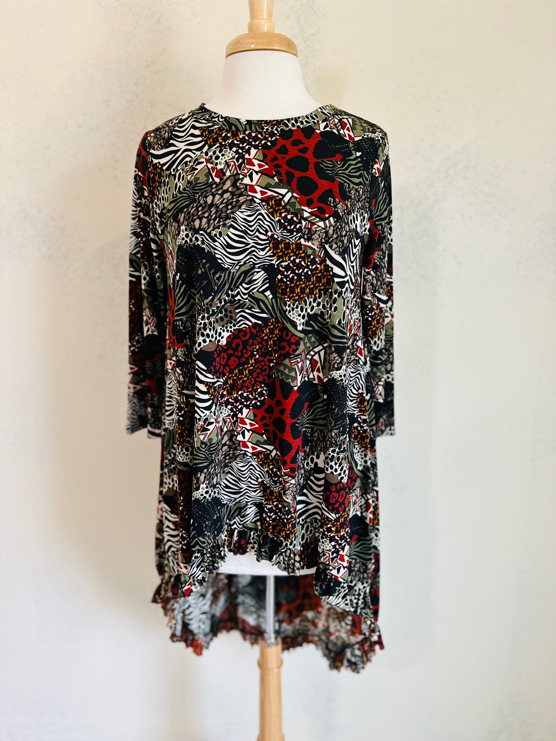 Autumn Breeze High Low Animal Mixed Up Print Tunic Top Hi Low