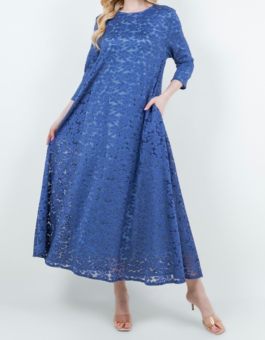 Liza Lou's Fancy Blue Lace Long Dress