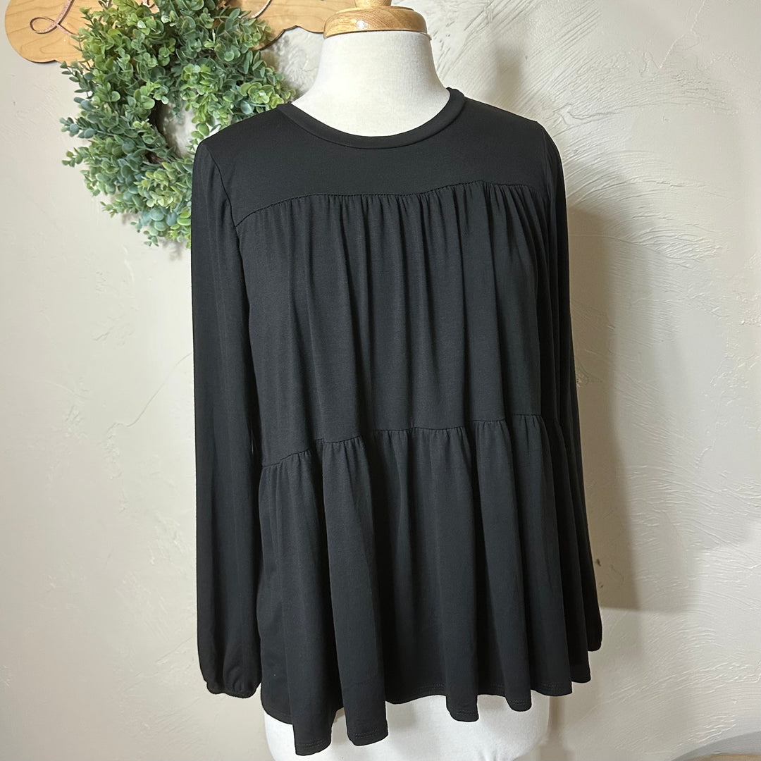 Women's Tiered Black Modest Top