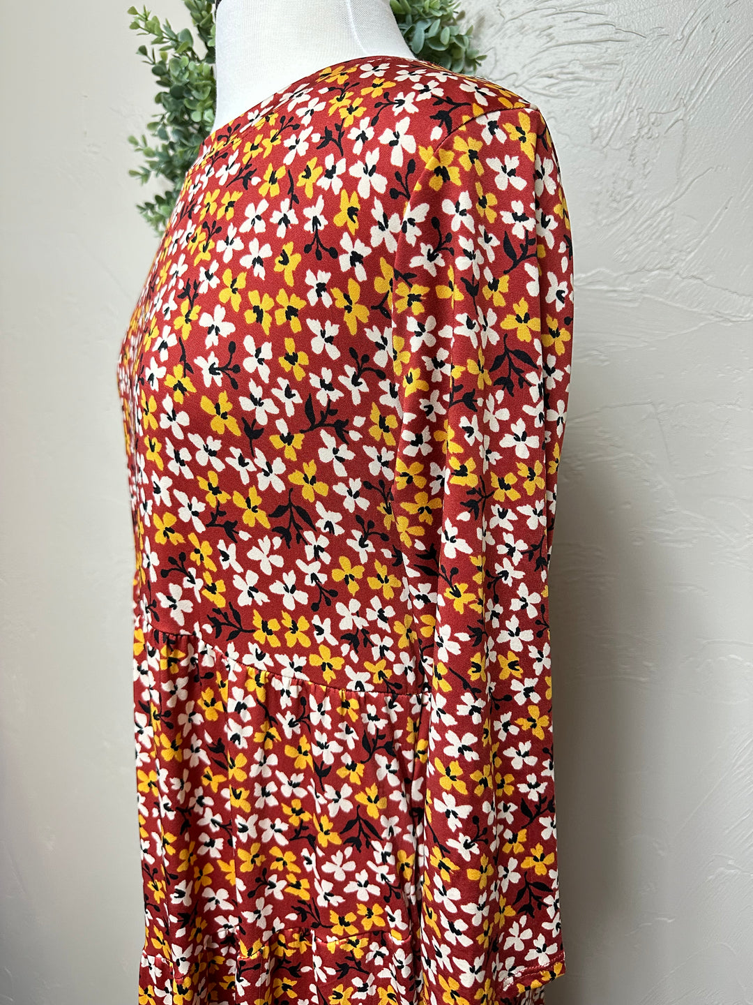 Women's Asymmetrical Tiered Midi Dress Rust Floral