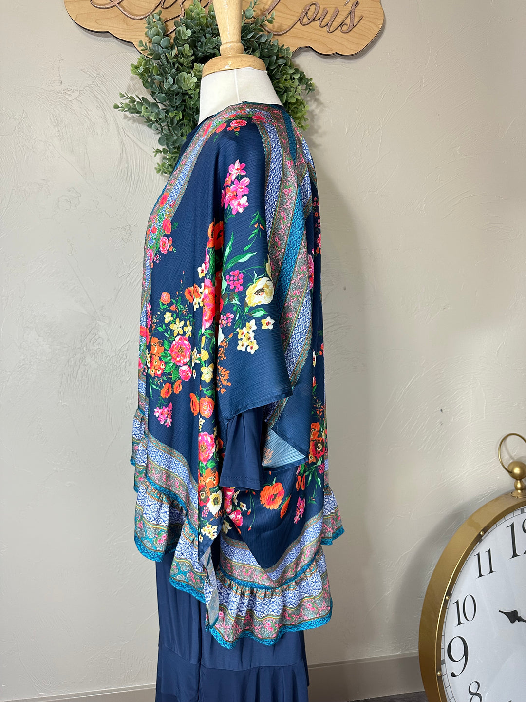 Liza Lou’s Umgee Navy Print Mix Kimono Cardigan Top