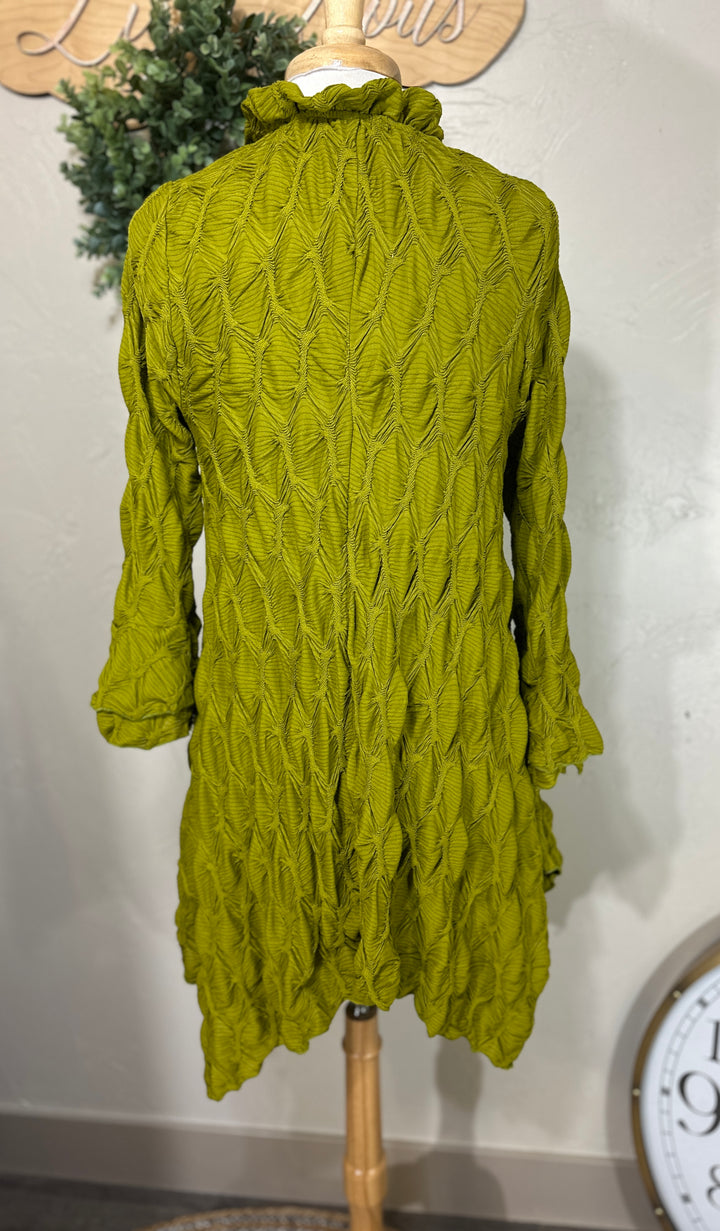 Lovely Lady Textured Pistachio Green Shark Bite Handkerchief Tunic