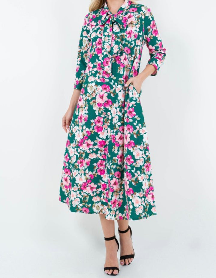 Liza Lou's Park View Green with Pink Floral Dress