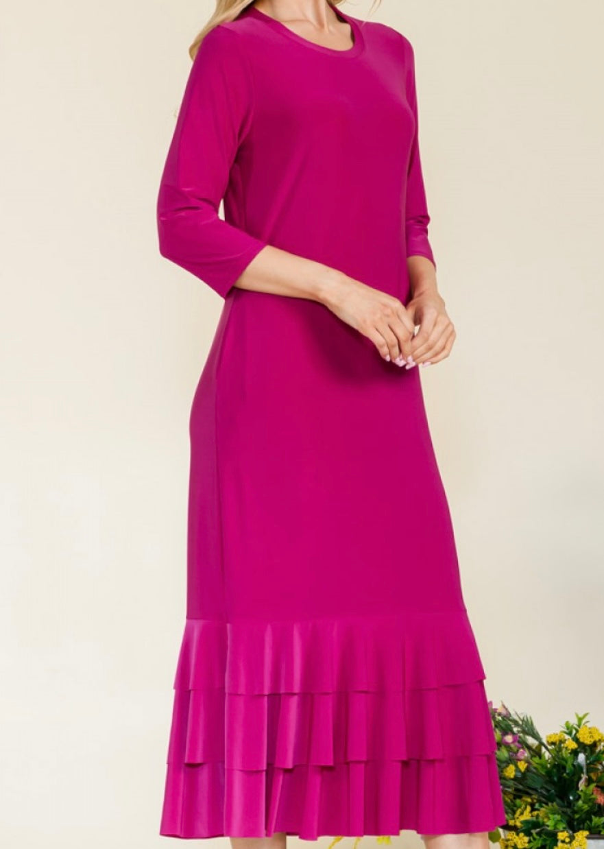 Liza Lou's Magenta Pink Long Layering Dress with Bottom Ruffles