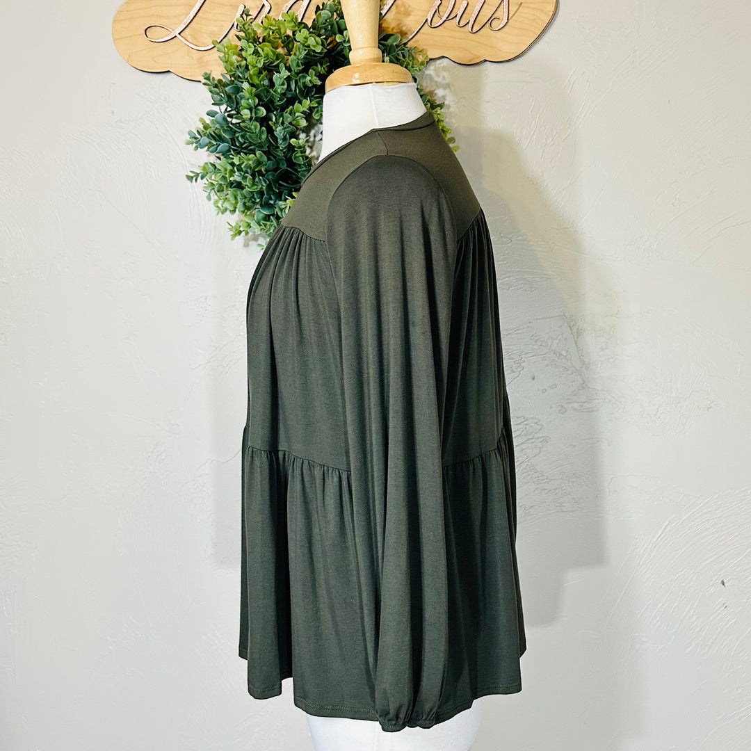 Tiered Olive Green Modest Top