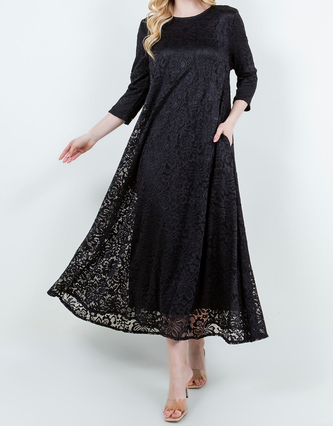 Liza Lou's Fancy Black Lace Long Dress