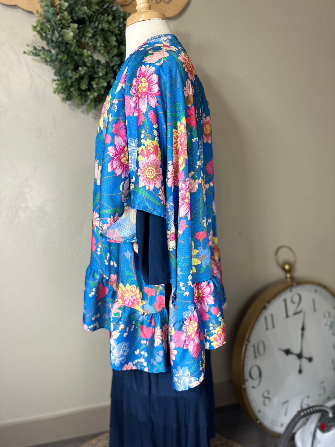 Liza Lou’s Umgee Cobalt Blue Floral Open Kimono Cardigan