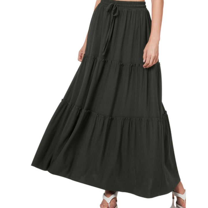 Layla Women's Long Tiered Modest Skirt Plus Size Women's Long Boho Skirt Tiered Women's Long Full Skirt Women's Black Long Skirt