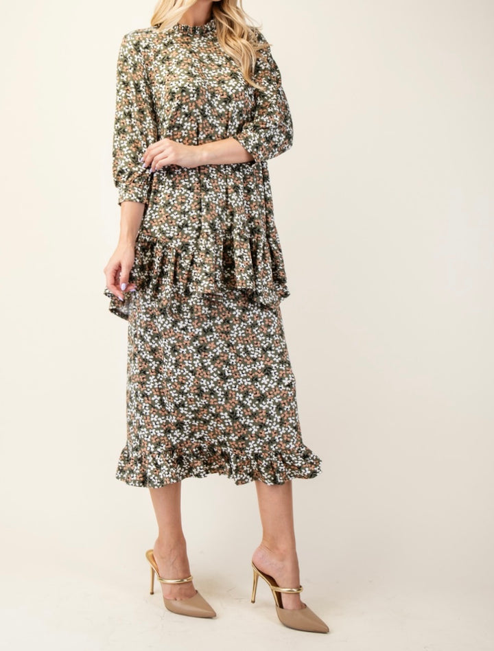 Olivia Floral Modest Skirt with Bottom Ruffle