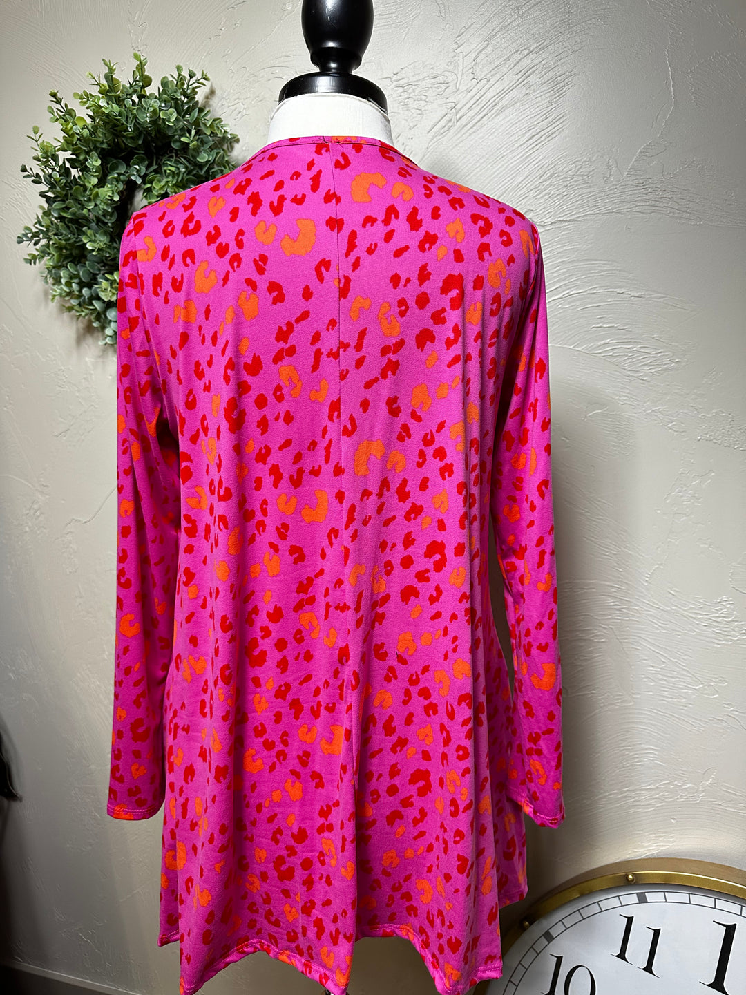 Women's Bright Pink With Animal Print Handkerchief Tunic Top w/ pockets