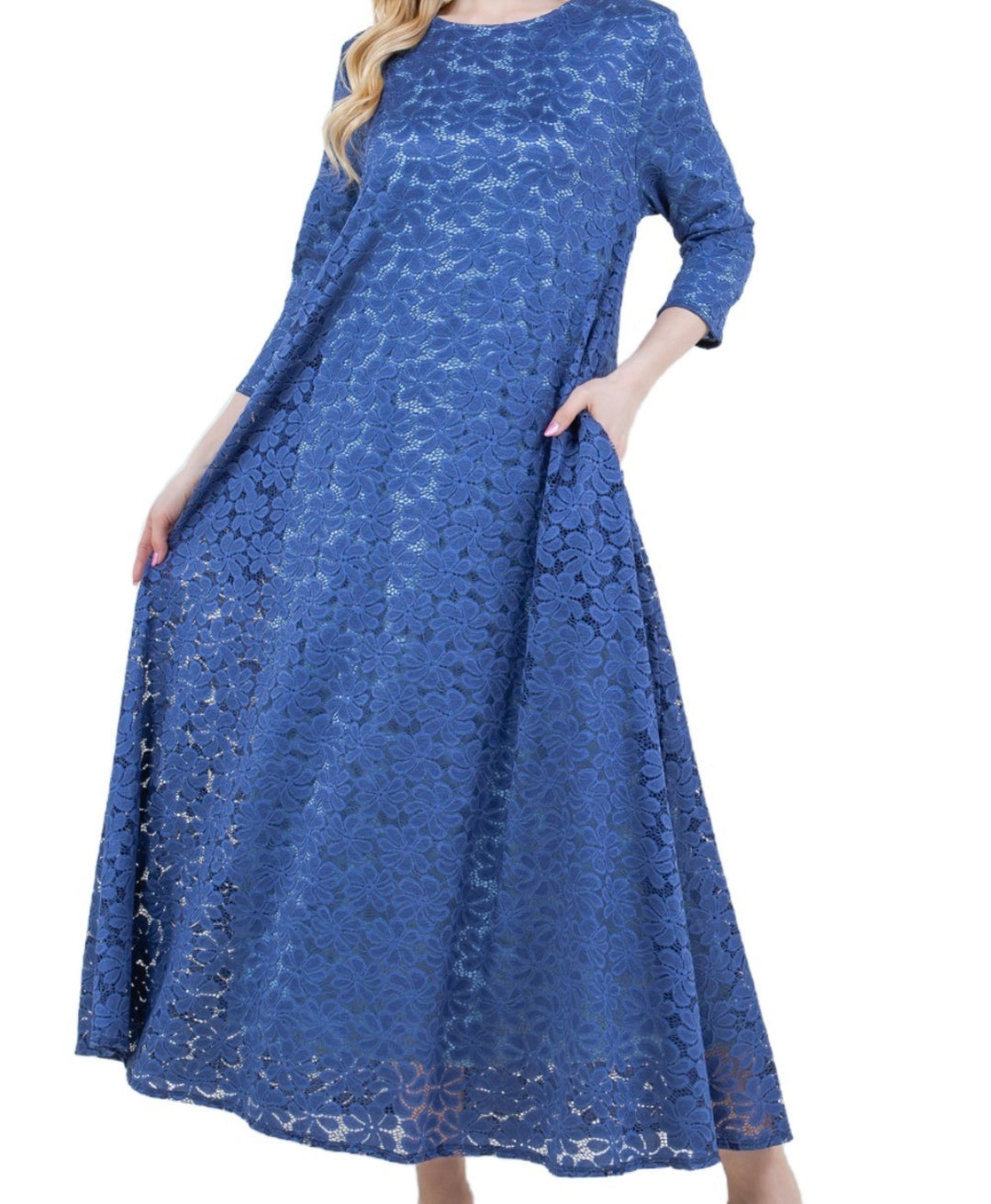 Liza Lou's Fancy Blue Lace Long Dress