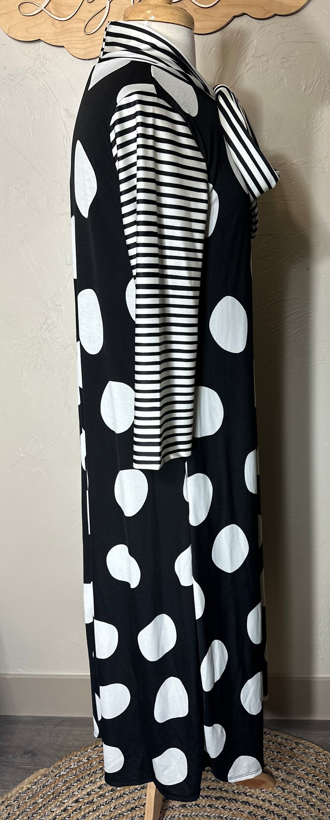 Liza Lou's Park View Polka Dot Black Dress with Stripes Contrast