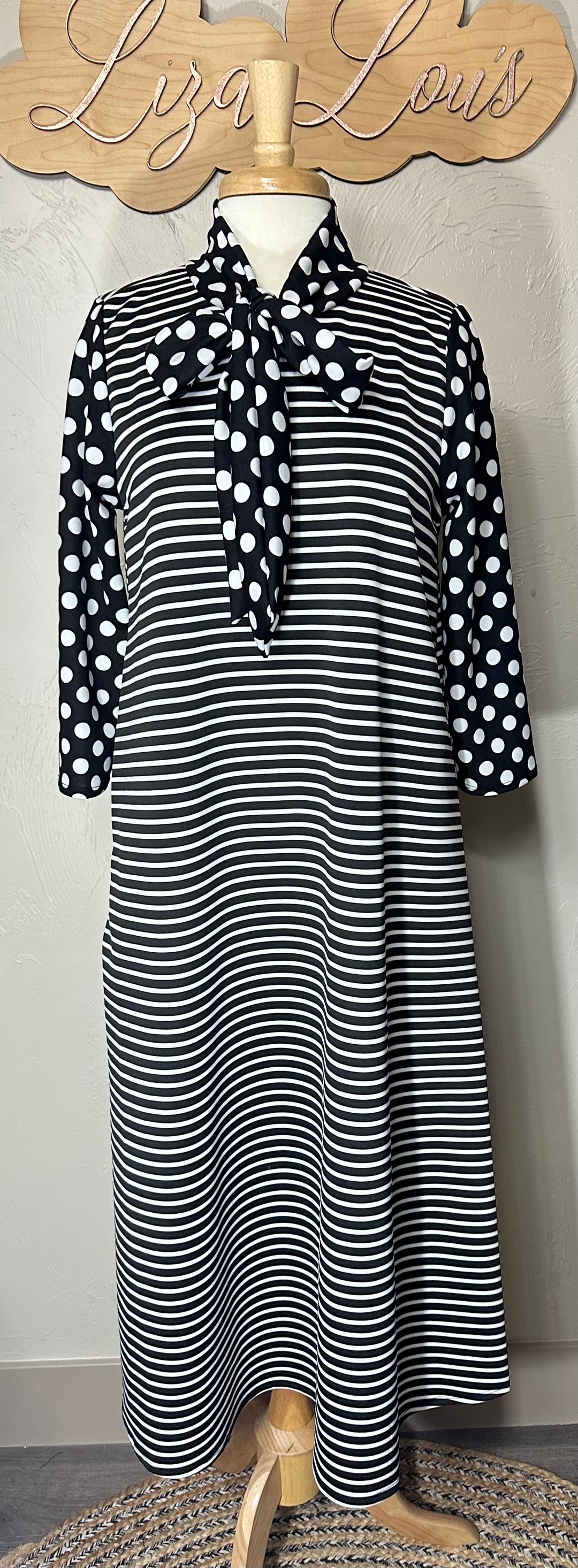 Liza Lou's Park View Striped dress with Polka Dot Contrast