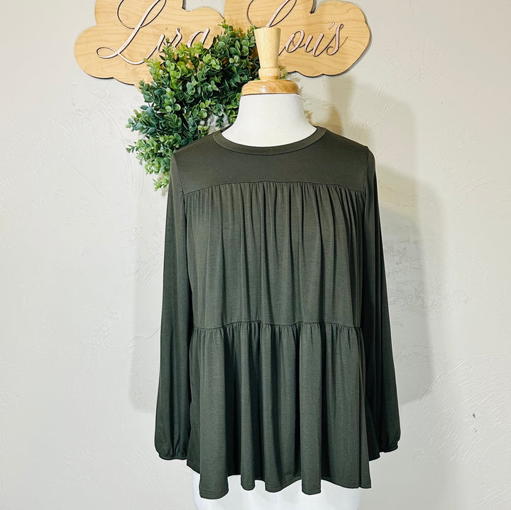 Tiered Olive Green Modest Top