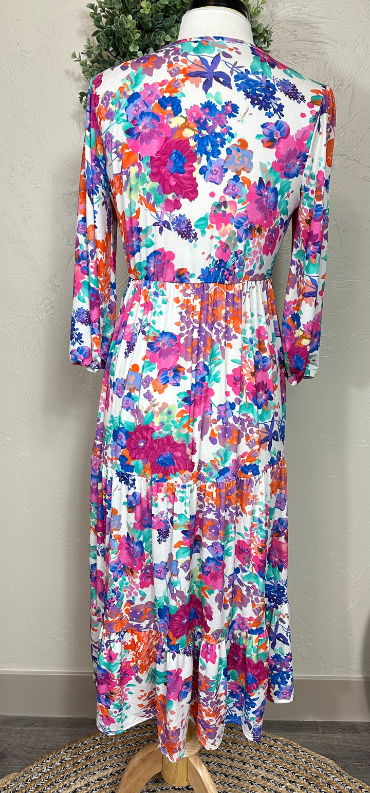 Liza's Spring/Summer Modest Long Floral Tiered Dress with Elastic Waist