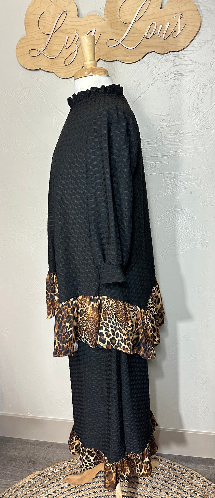 Felicity Black Honeycomb Asymmetrical Top with Animal Print Addition