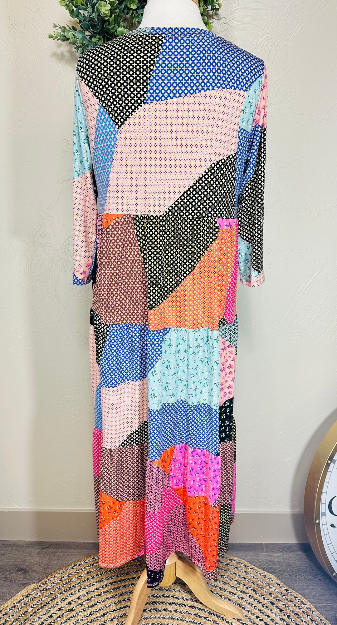 Liza Lou's Maddy Patchwork Tiered Colorful Midi Long Dress Misses & Plus Sizes