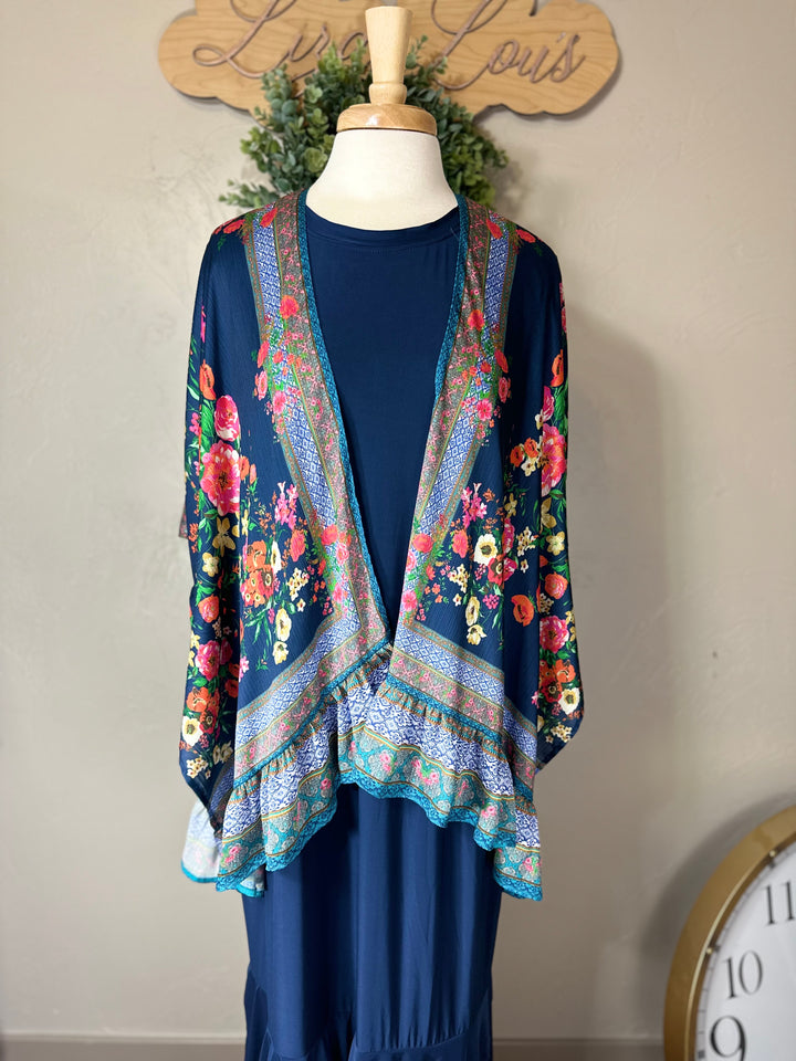 Liza Lou’s Umgee Navy Print Mix Kimono Cardigan Top