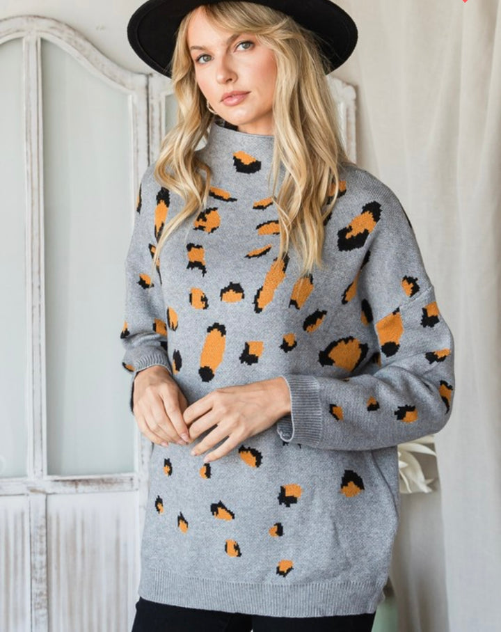 Women's Dolman Style Black Mustard Animal Print Sweater