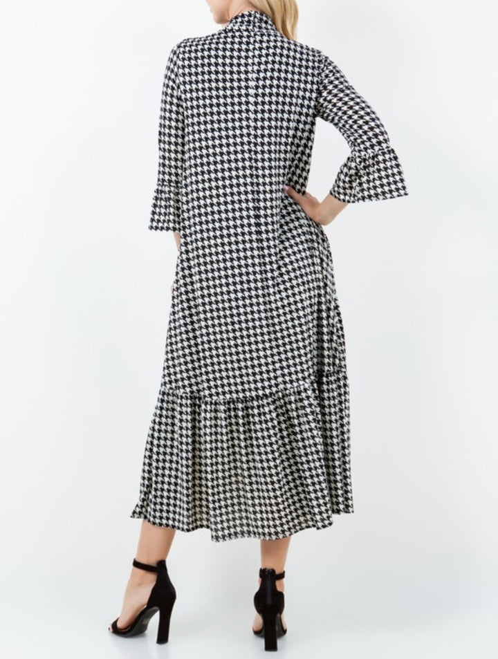 Liza Lou’s Regina Modest Houndstooth Long Dress with Tie