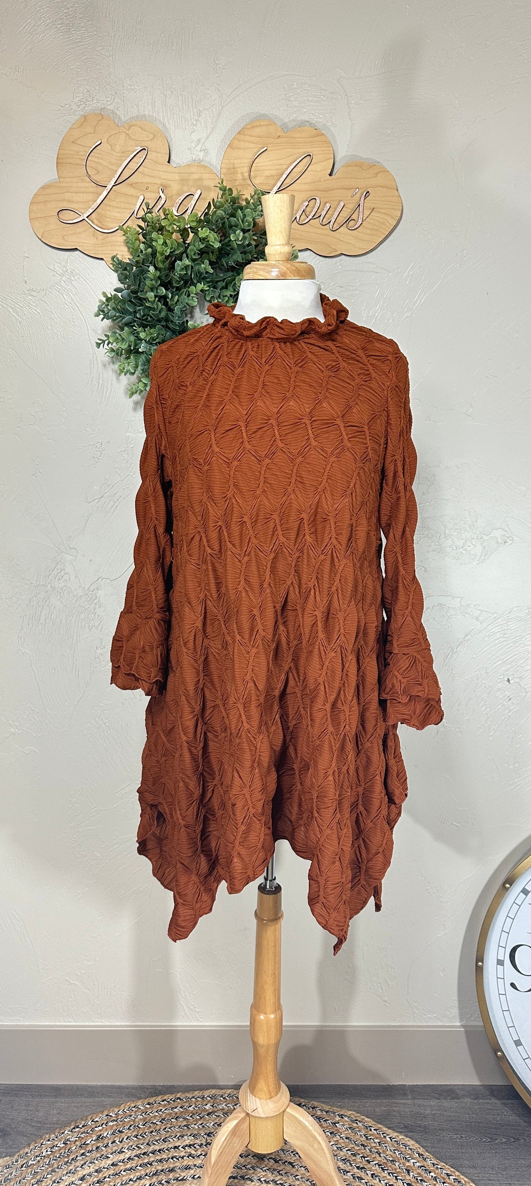 Lovely Lady Textured Rust Copper Shark Bite Handkerchief Tunic